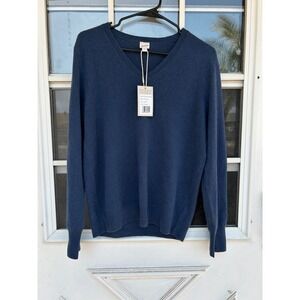 State Cashmere Men Navy Blue 100% Cashmere V-Neck Sweater XL Quiet Luxury Preppy